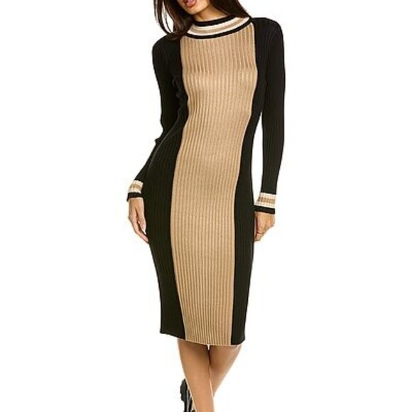 Black and Tan Knit Long Sleeved Colour Block Dress NWT, Size XS - Picture 1 of 7